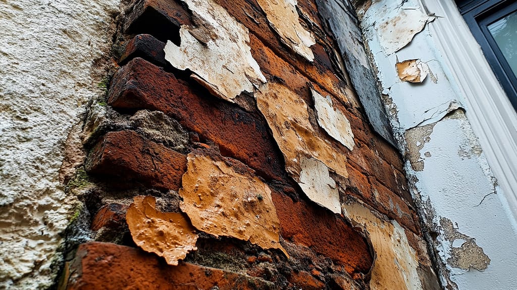 rising damp as a result of leaking gutters and drainpipes